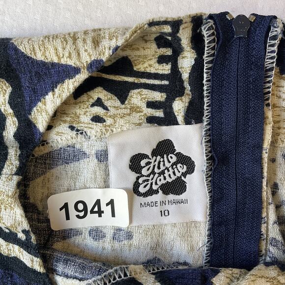 VINTAGE Hilo Hattie Women Dress 10 Navy Geometric Shift Sleeveless Knee Length - Picture 2 of 9